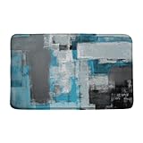 Graue und blaue Teal Badematte, abstrakte Kunst, Grunge-Stil, Pinselstriche, Ölgemälde, Ombré-Design,…