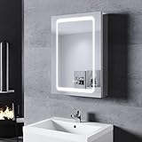 SONNI LED Spiegelschrank mit Beleuchtung 50 × 70cm Aluminium beschlagfrei Kabelloses Scharnier Design,…