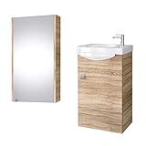 Planetmöbel Badmöbel Set Gäste WC Waschtischunterschrank Keramikwaschbecken Spiegelschrank 40cm (Sonoma…