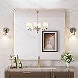 LOAAO 91,4 x 91,4 cm, goldener Badezimmerspiegel, abgerundeter, rechteckiger Spiegel mit Goldrahmen,…