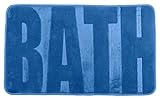 WENKO Badematte Memory, rutschhemmend, flauschiger Badteppich in Blau mit Schriftzug Bath für Badezimmer…