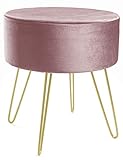 Zedelmaier Runder Sitzhocker Schminktisch Hocker Ottoman Gepolsterter Hocker Metallstütze (Pink ohne Stauraum)