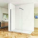 Aica Sanitär Walk in Dusche 70-160cm Duschabtrennung Duschwand 8mm Nano Glas H200cm mit Schwarz Stabilisierungsstange