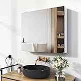 EMKE Spiegelschrank Bad, Badezimmer Spiegelschrank mit Spiegel, 75x65cm Badschrank Wandschrank mit höhenverstellbaren…