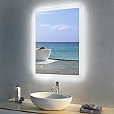 Meykoers LED Badspiegel 80x60cm Badezimmerspiegel mit Beleuchteter Spiegel Kaltes weißes Licht Wandspiegel mit Touch-Schalter Energie sparen