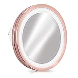 Navaris Vergrößerungsspiegel mit LED Beleuchtung Saugnapf - Spiegel mit 5 Fach Vergrößerung - Licht Badspiegel Makeup Kosmetikspiegel Kupfer