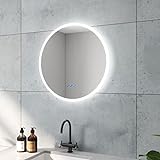 AQUABATOS LED Badspiegel Rund 60 cm Badezimmerspiegel mit Beleuchtung, Touch Schalter Dimmbar, Kaltweiß…