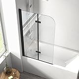 EMKE Duschtrennwand für Badewanne 120x140 cm, Schwarz Duschwand für Badewanne 2-teilig Faltbar, Duschabtrennung…