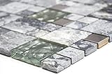 Mosaik Kombination Crystal/Stein/Stahl mix grau Glasmosaik Transluzent Transparent 3D, Mosaikstein Format:…