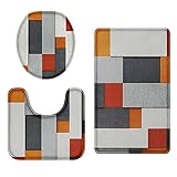 Britimes Badezimmerteppich-Set, 3-teilig, 3-teiliges Badematten-Set für Badezimmer, orange-grau, geometrische…