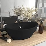 HOMIUSE Luxus-Waschbecken Überlauf Matt Schwarz 58,5x39cm Keramik Waschbecken Waschtisch Aufsatzwaschbecken…