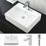 WMXQX Waschbecken- und Wasserhahn-Kombination, rechteckig, weiß, mit Überlauf, Porzellan, Keramik, Waschbecken,…