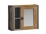 Woodkings® Spiegelschrank Detroit mit Ablage, recycelte Pinie mit Metall Rahmen grau, Wandspiegel Industrie Design Möbel