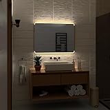 Alasta Spiegel | Assen Badspiegel 110x70cm mit LED Beleuchtung | LED Farbe Weiß Warm | Design Badezimmerspiegel