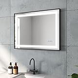LED Badspiegel 80x60 cm Slimline Design schwarzer Rahmen Wandspiegel Badezimmerspiegel mit Beleuchtung…