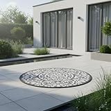 Jet-Line Garten Outdoor Teppich Rondo Dunkelgrau Rund 120 cm Wetterfest für Terrasse Balkon