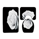 AMFD Badteppiche, weiße Rose, blühende Rese Blume, 3D-Blumenmuster, Schwarz und Weiß, Kunst, modern,…