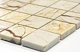 Mosaik Quadrat golden cream poliert mit Struktur Marmor Naturstein Küche, Mosaikstein Format: 32x32x8…