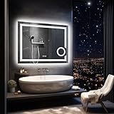 LUVODI Badspiegel mit Vergrößerungsspiegel Belechtung: LED Badezimmerspiegel 80x60 cm Schminkspiegel…