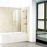 Badewannenaufsatz Duschabtrennung 120x140cm Duschwand Badewanne Sicherheitsglas mit Handtuchhalter Eckregal