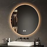 EMKE Badspiegel mit Beleuchtung Rund 70cm Badezimmerspiegel mit 3 Lichtfarbe dimmbar, Touch, Speicherfunktion…