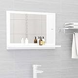 vidaXL Badspiegel mit Ablage Wandspiegel Badezimmerspiegel Bad Spiegel Hängespiegel Badezimmer Badmöbel Weiß 60x10,5x37cm Spanplatte