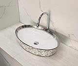 BASSINO Art Waschtisch-Aufsatz/Tisch-Waschbecken aus Keramik (620 x 410 x 140 mm) (Silber)