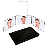 Wiederaufladbarer 3-Wege-Spiegel zum Selbstschneiden von Haaren, höhenverstellbarer 360°-Türspiegel mit Licht (schwarz)