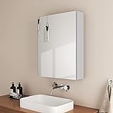 EMKE Badezimmer Spiegelschrank, 50x65cm eintüriger Spiegelschrank mit doppelseitigem Spiegel, Verstellbarer Trennwand spiegelschrank，mattweiß