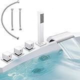 Melko Badewannenarmatur Wannenrand 5-Loch Wannenrandarmatur Chrom Badezimmer Armatur Set mit Wasserfall…