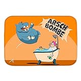 Arschbombe Badematte mit lustigem Comic-Nilpferd und Schaf in orange als lustiges Geschenk für Menschen…