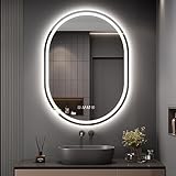 Dripex Badspiegel mit Beleuchtung Led Spiegel mit Uhr und Touch-Schalter, Dimmbar, 3 Lichtfarbe Einstellbare…
