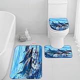 TiaoTian Badematten Set 3D 40x60 Delphin Ozean Badezimmerteppich-Set absorbierend 3-teiliges maschinenwaschbare…