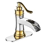 Homevacious Badezimmerarmatur Wasserfall Einhandgriff Chrom und Gold Waschtisch mit Pop-Up-Ablauf mit…