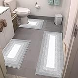 Bsmathom Badezimmerteppich-Sets 3-teilig, rutschfeste saugfähige Badematten, Plüsch Shaggy Mikrofaser…