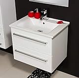 Quentis Badmöbel Serena 65, Keramikwaschtisch mit Unterschrank, weiß glänzend, 2 Schubladen, Softeinzug, Waschbeckenunterschrank montiert