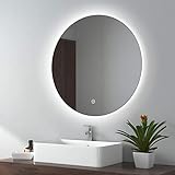 EMKE LED Badspiegel Rund 70cm Durchmesser Spiegel Wandspiegel mit Beleuchtung Badezimmerspiegel mit Touchschalter IP44 energiesparend