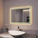 EMKE Spiegel mit Beleuchtung 80x60cm Badezimmerspiegel Warmweiß Lichtspiegel Badspiegel mit Beleuchtung…