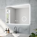BORAS-Serie Badspiegel mit indirekte LED Beleuchtung Uhr 100x70 cm Beschlagfrei Antibeschlag Kaltweiß…