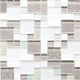 Mosaikfliese Transluzent weiß grau Kombination Glasmosaik Crystal Stein weiß grau weiß matt MOS88-MC659