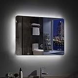 MIQU Badezimmerspiegel 70x50cm LED Badspiegel mit Beleuchtung kaltweiß Lichtspiegel Wandspiegel mit…