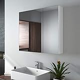 EMKE Spiegelschrank, 75x65cm Badezimmerspiegelschrank, zweitüriger Badschrank mit doppelseitigem Spiegel (mattweiß)