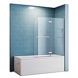 Duschtrennwand für badewanne 120x140 Nano Glas mit Eckregal Duschwand