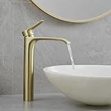 Gold Wasserhahn Bad Waschtischarmatur, Badarmatur Hoch Wasserfall Armatur für Waschbecken im Badezimmer,…