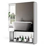 Quavikey® Spiegelschrank 50x70cm(B*H) Badezimmer Spiegelschrank Wandschrank Aluminium mit großer Stauraum Soft-Close-Funktion für Bad