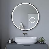 AQUABATOS Badspiegel mit Beleuchtung Antibeschlag 80 cm Rund Schwarz Uhr Badezimmerspiegel LED 80x80…