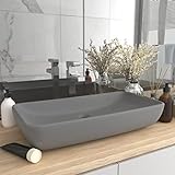 HOMIUSE Luxus-Waschbecken Rechteckig Matt Hellgrau 71x38 cm Keramik Waschbecken Waschtisch Aufsatzwaschbecken…