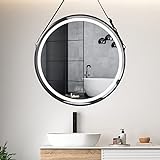 LUVODI Runder LED Badezimmerspiegel 60cm: Schwarzer Rund Gürtel hängend LED Badspiegel Beschlagfrei…