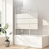 Boromal Duschwand für badewanne 130x140cm Milchglas Streifen 3-teilig Faltwand für Badewanne, Glas Duschwand…