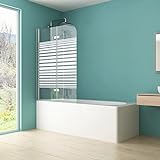 IMPTS Duschabtrennung mit Milchglas Streifen 100x140cm, Duschwand Faltwand für Badewanne 2 TLG, Badewannenaufsatz…